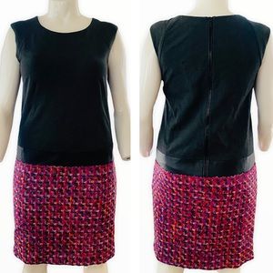 Lafayette 148 Tweed & Leather Sleeveless Shift‎ Dress Size 10